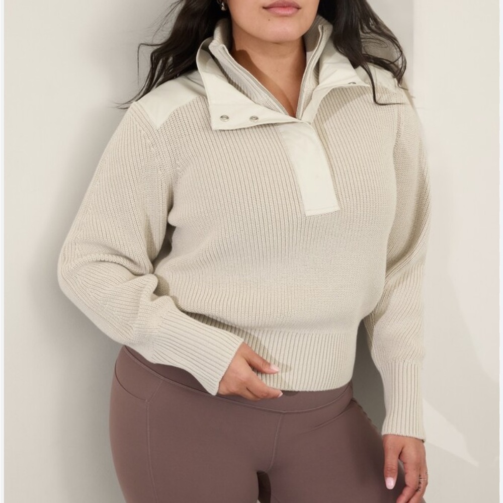 Athleta Cream Ribbed Half-Zip Pullover Sweater